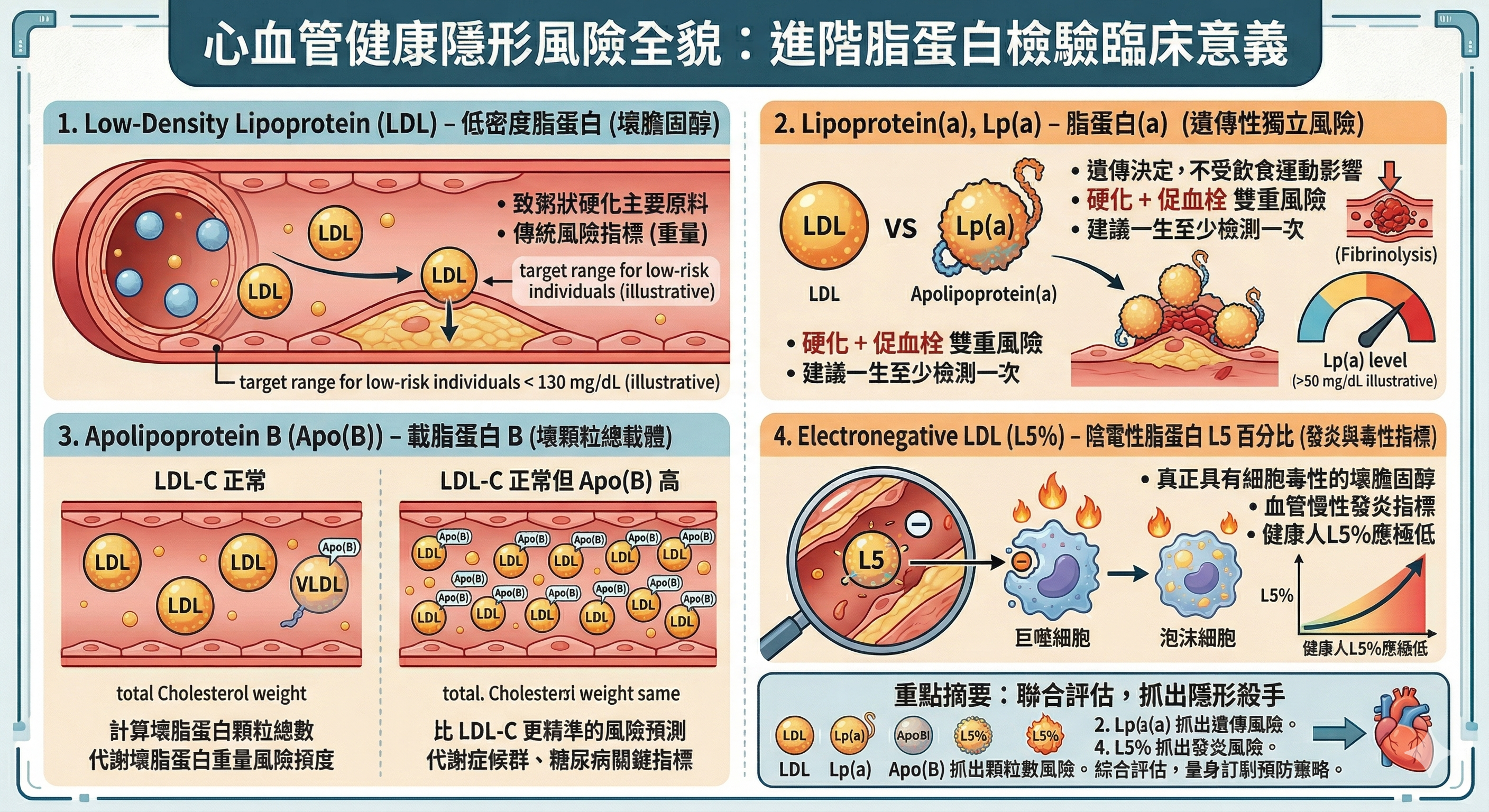 精準血脂評估新方向：LDL-C、Lp(a)、ApoB 與陰電性脂蛋白 L5% 的臨床比較